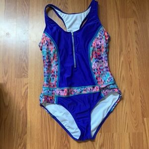 Cute one piece zip up front swimsuit bathing suit